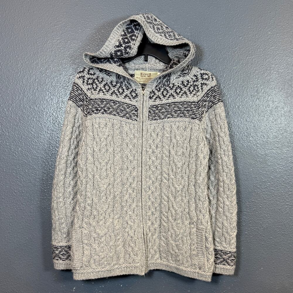 Aran Craft S women's gray full zip hooded hoodie knitted sweater wool Ireland